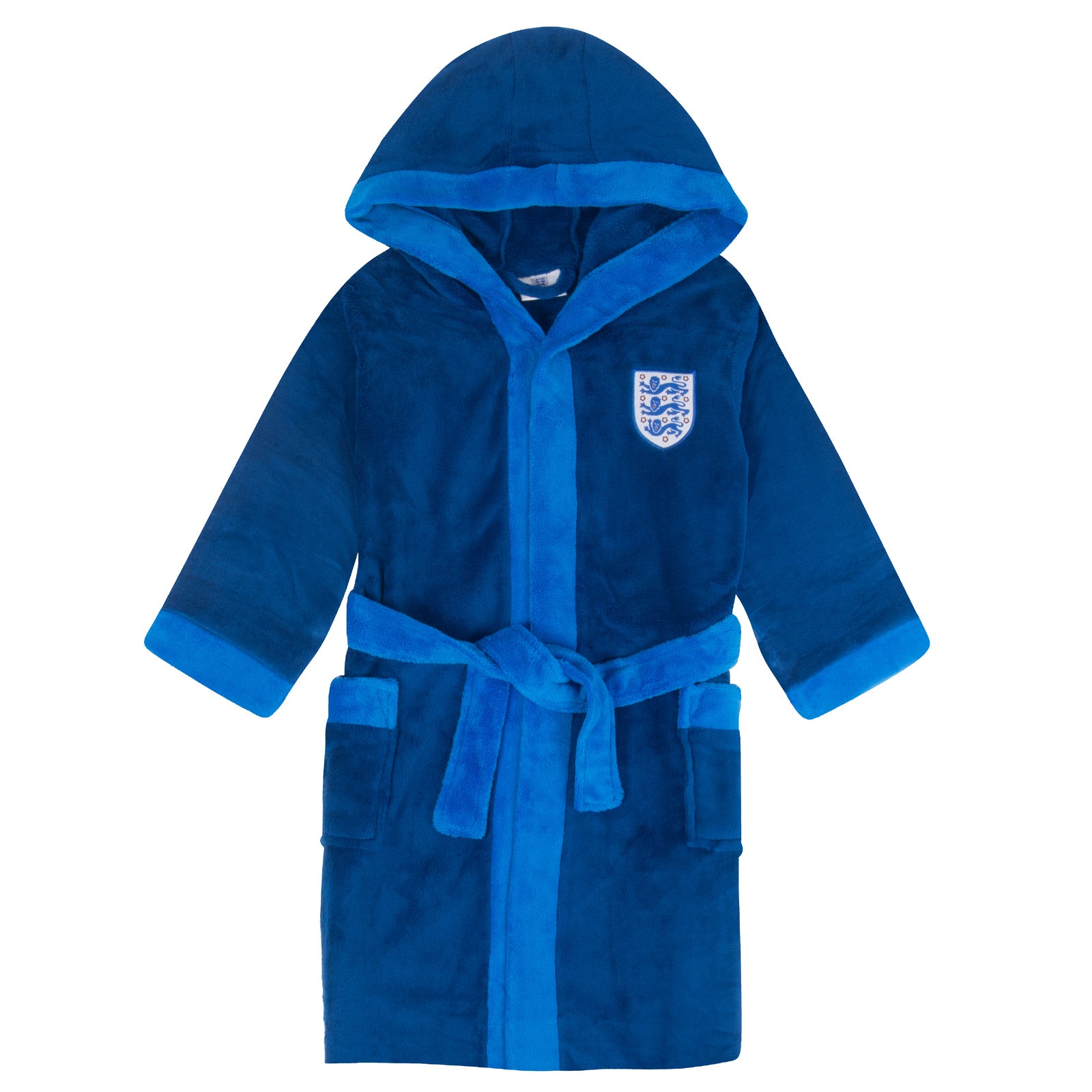 England kids hooded dressing gown in blue with a woven 3 Lions crest