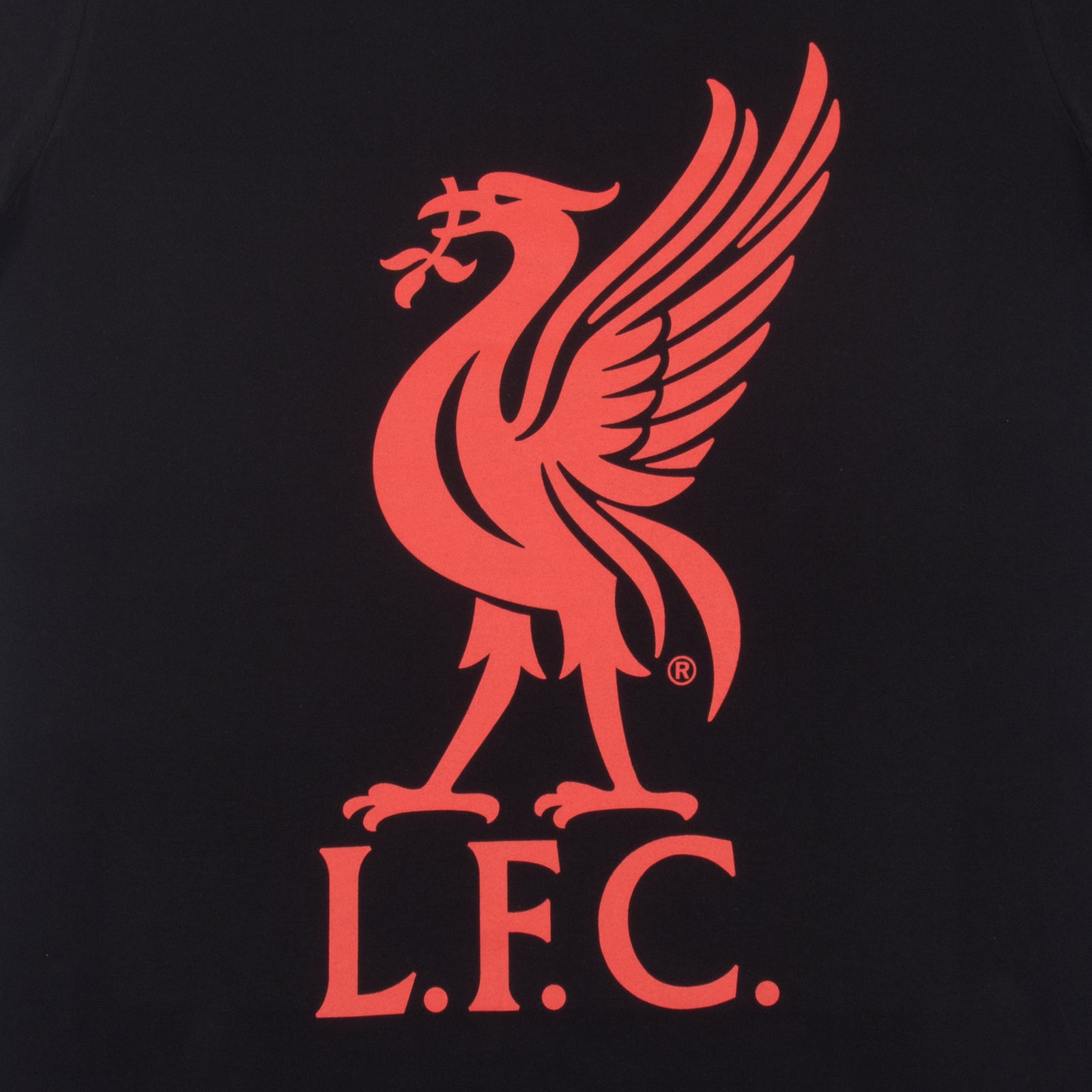 Liverpool adults pyjamas in black. Short sleeve top with graphic and shorts with logo to the left leg.