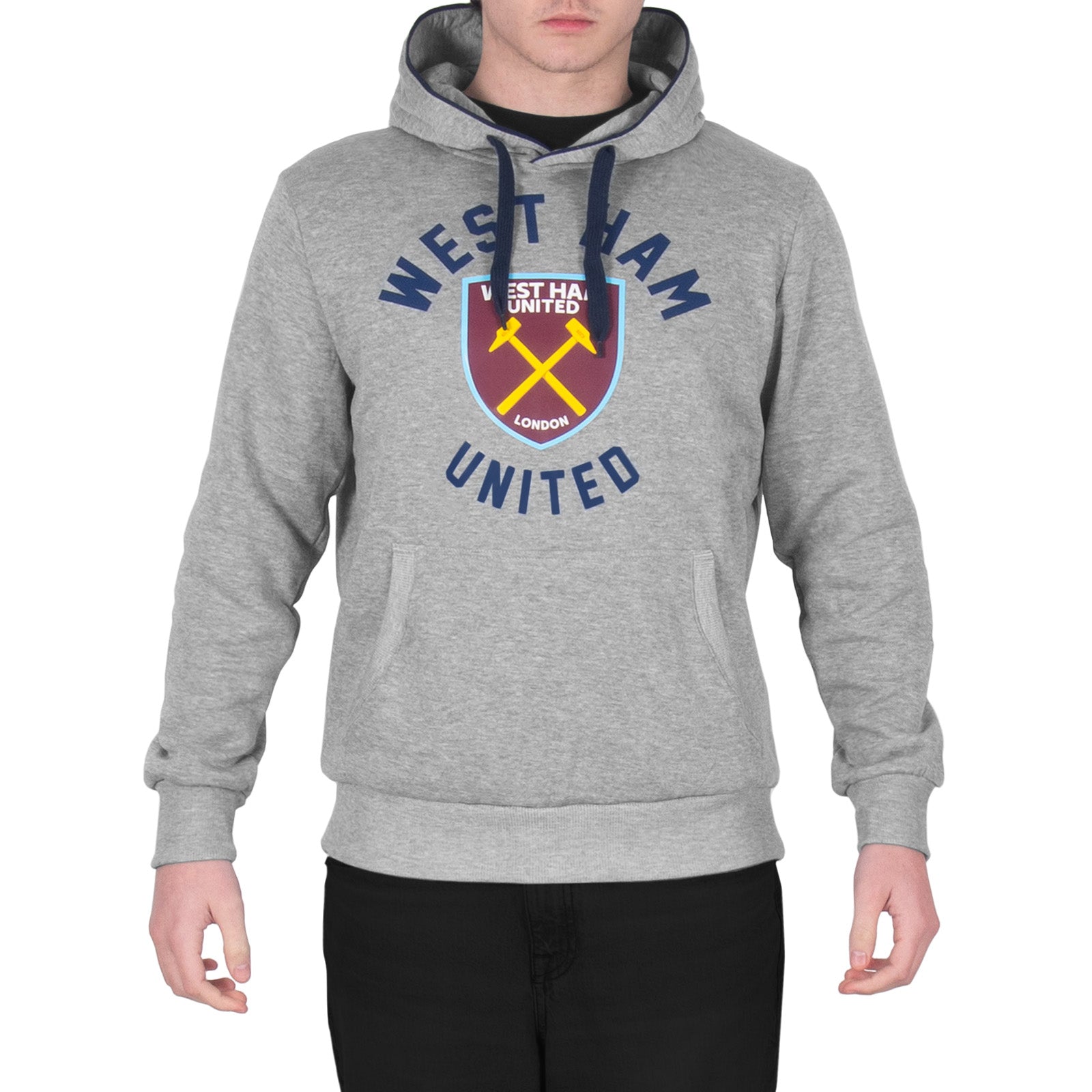 West Ham adults hoodie in grey with club crest & text print to front.