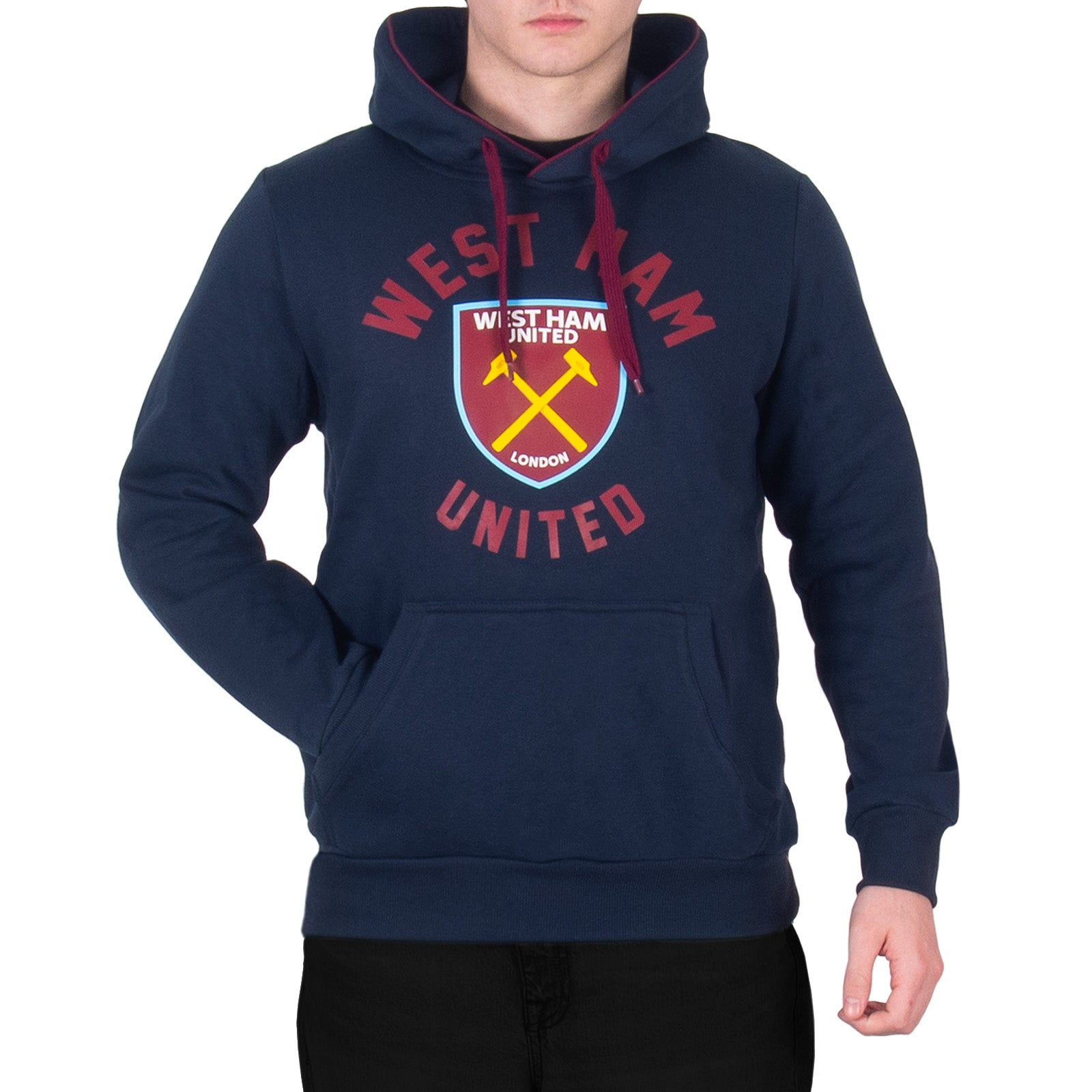 West Ham adults hoodie in navy with club crest & text print to front.