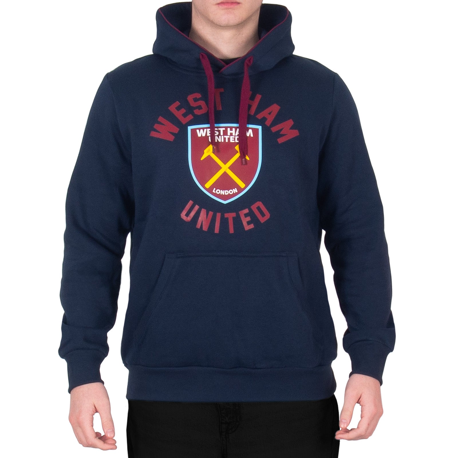 West Ham adults hoodie in navy with club crest & text print to front.