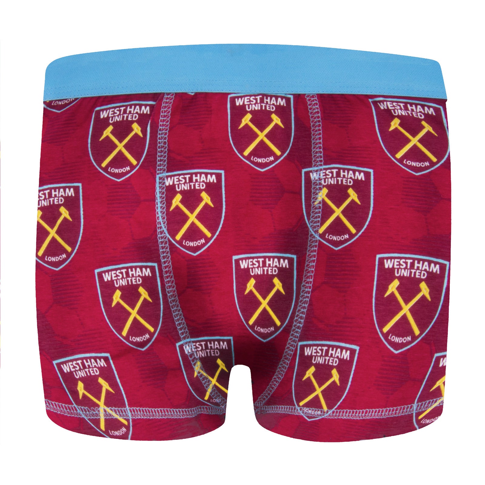 West Ham boxer shorts for boys in navy, claret and blue