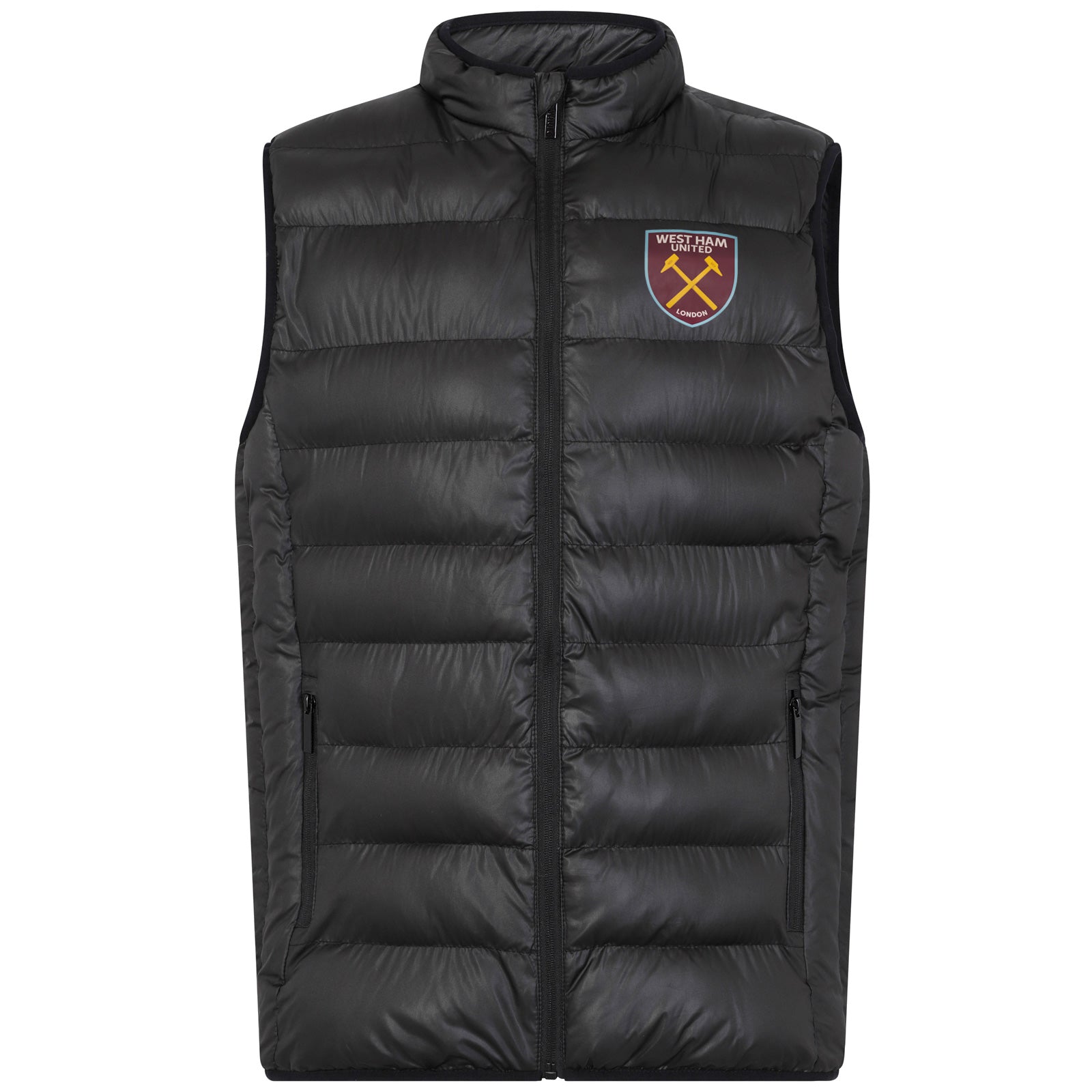 West Ham adults padded gilet in black with full colour club crest to chest.